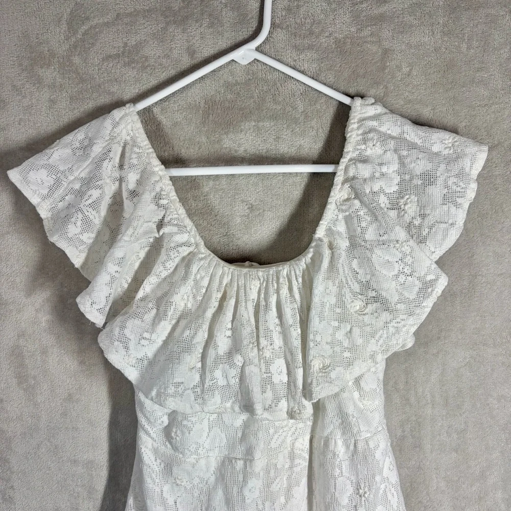 Free People Girl Crush Lace Mini Dress Size S White Feminine Hippie Ruffle 70s